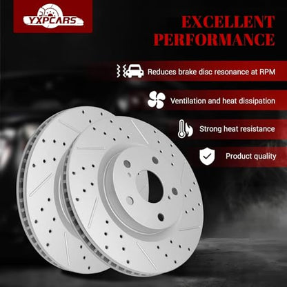 Front & Rear Drilled Slotted Rotors and Ceramic Disc Brake Pads Kit for Toyota Rav4 2016 Hybrid (Limited/Xle), Rav4 2017 Hybrid (Limited/Se), Rav4 2018 Hybrid (Limited/Se/Xle)