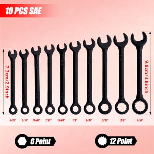Mini Wrench Set SAE 10 PCS Ignition Wrench Set, 5/32"-7/16", Black - style: SAE(Black)