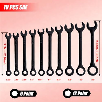 Mini Wrench Set SAE 10 PCS Ignition Wrench Set, 5/32"-7/16", Black - style: SAE(Black)