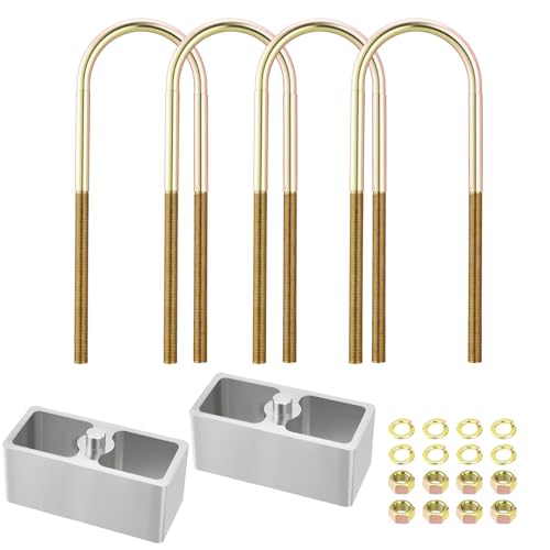 Universal Leaf Spring Lowering Block Kit, 2 Inch, 2-1/2" Wide, 5" Long, Zinc-Plated U-Bolts, Premium Steel Construction for Long-Lasting Finish - size: 2 Inch