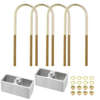 Universal Leaf Spring Lowering Block Kit, 2 Inch, 2-1/2" Wide, 5" Long, Zinc-Plated U-Bolts, Premium Steel Construction for Long-Lasting Finish - size: 2 Inch