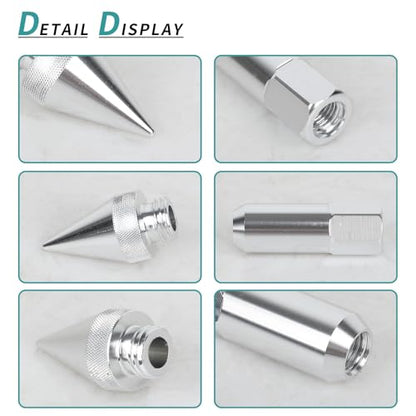 M12x1.5 Spikes Lug Nuts, 60mm Aluminum Wheel Nuts 20pcs - color: Silver