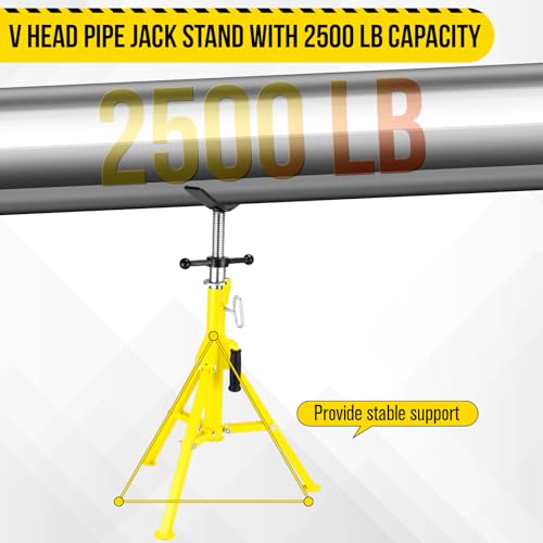 2PCS Pipe Jack Stand, Heavy Duty Pipe Stand, 2500LB Jack Stands Carbon Steel with Portable Folding Legs 28-52 Inch Height Adjustable 1/8"-12" Capacity - color: Yellow | 2PCS