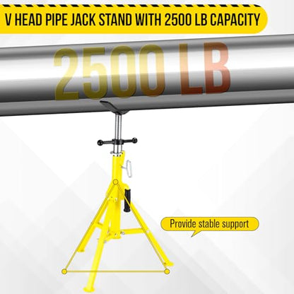 2PCS Pipe Jack Stand, Heavy Duty Pipe Stand, 2500LB Jack Stands Carbon Steel with Portable Folding Legs 28-52 Inch Height Adjustable 1/8"-12" Capacity - color: Yellow | 2PCS