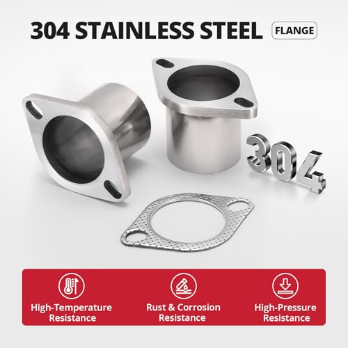 EVIL ENERGY 2 Bolt Exhaust Flange Repair Piping Kit, 304 Stainless Steel Exhaust Flange and Gasket Set with Bolts and Nuts, Universal Flange Replacement Kit for Quick Fix Repair (2.5") - size: 2.5"