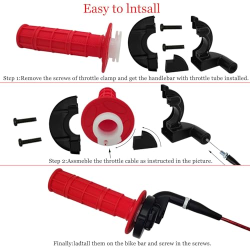 7/8 22mm Twist Throttle Accelerator Handle Grips,Mini Bike Throttle Cable Kit,Throttle Cable Kit for 50cc 90cc 110cc 125cc150cc 200cc 250cc 4-Stroke Dirt Bike,mini Bike Pocket Bike.(red) - color: Red