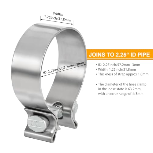 TIROL 2.25 Inch Exhaust Clamp, 2 1/4" Exhaust Clamp 304 Stainless Steel - color: 2.25 Exhaust Clamp 2pcs
