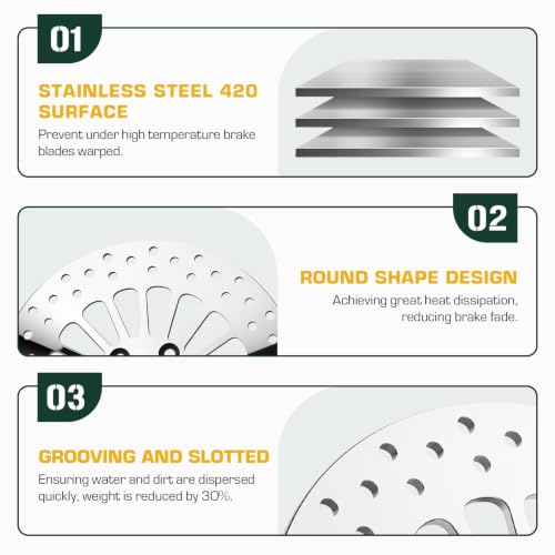 Youxmoto 11.8" Brake Rotor Set for Harley Davidson Touring, for Road King Electra Glide Standard/Classic Tri Glide Ultra Classic Street Glide Road Glide with Bolts Set Brake Disc Rotor 08-22, Polished - size: 2*11.8'' Front Rotor+1*11.8'' Rear Rotor+3*Bol