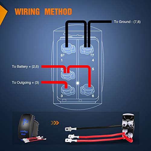 Nilight 90007B Lighted Whip Rocker Switch LED Light Bar 5Pin Laser On/Off LED Light 20A/12V 10A/24V Switch jumper wires set for Jeep Boat Trucks,2 years Warranty , Blue - color: Blue, size: LIGHTED WHIP