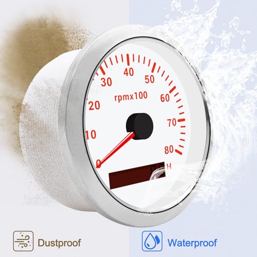 Geloo 85MM Boat RPM Tachometer Gauge 0-8000 RPM Tacometro Meter Replacement for Auto Truck Car - 7 Colors Backlight LED Display 9-32V 3-3/8" (White) - color: White, size: 8000 RPM