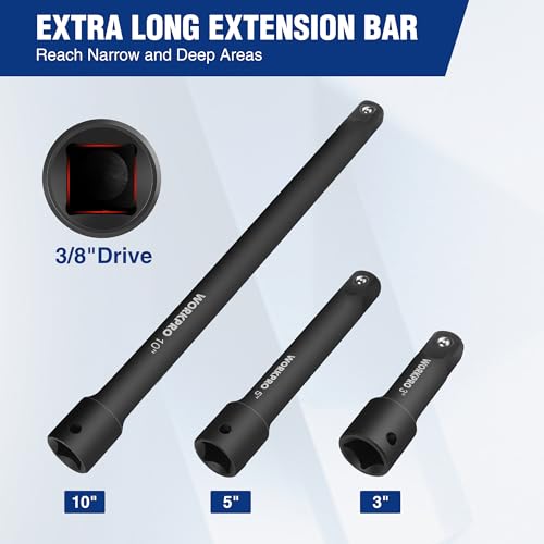WORKPRO 3/8" Drive Impact Extension Bar Set, Socket Extensions - style: 3/8" DR