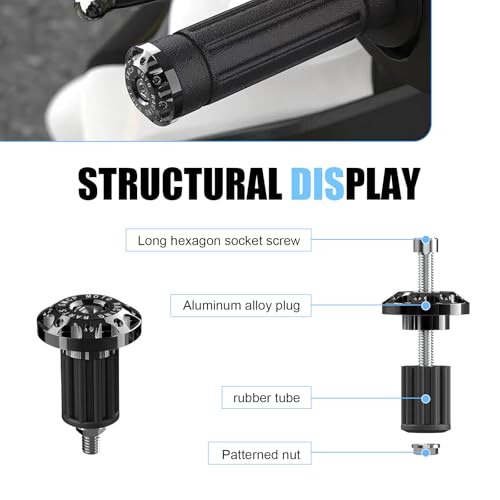 2 PCS Motorcycle Bar End Plug, Aluminum Alloy Handlebar Grip End Caps, 7/8" 22mm Handlebar Grips Replacement for Kawasaki, Suzuki, Yamaha, Dirt Bike (Black)