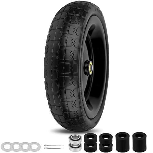 13 Inch Flat Free Wheels Tires 4.00-6 Solid Replacement with Universal 5/8" Axle Bore Hole, 4 Spacers and 2 Pins, for Wheelbarrow, Garden Wagon, Hand Truck, Trolley, Lawn Mower, 1 Pack - color: Black, size: 13" - 1P