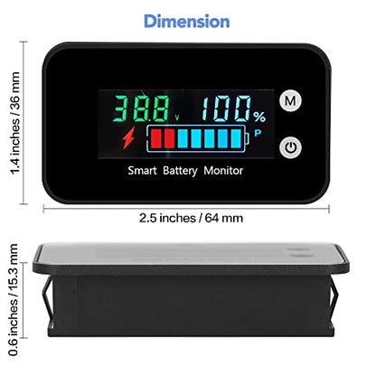 IPX7 Waterproof 7-100v Smart Battery Monitor with Buzzer Alarm &Temp - color: Black