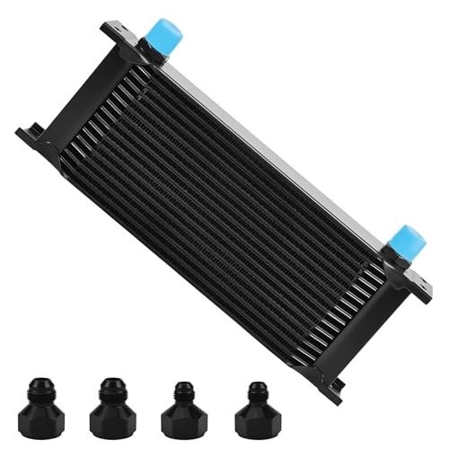 16 Row AN10 10AN Transmission Oil Cooler Kit Stacked Plate With 6AN 8AN Adapter Universal Engine Transmission British Radiator Oil Cooler Aluminium Black - color: Black-16 Row