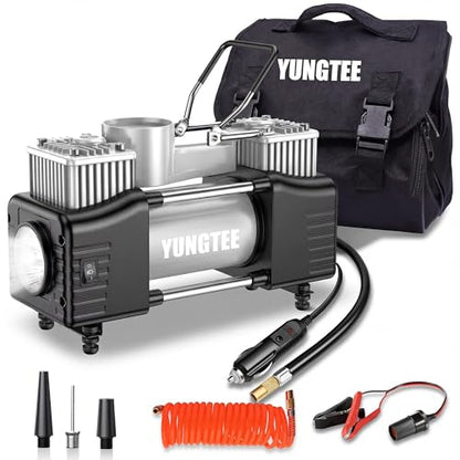 YUNGTEE Portable Tire Inflator, 12V 150 PSI Dual-Cylinder Air Compressor - color: Silver