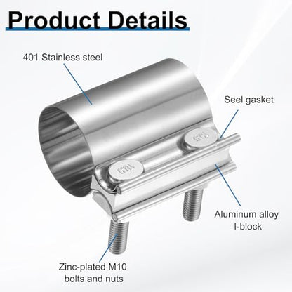 HARFINGTON Exhaust Clamp 2.09" Stainless Steel Lap Joint Band Clamp Exhaust Pipes Connection with M10x55.5 Screws for Car Muffler Elbow Pipes - size: 2.09 inch