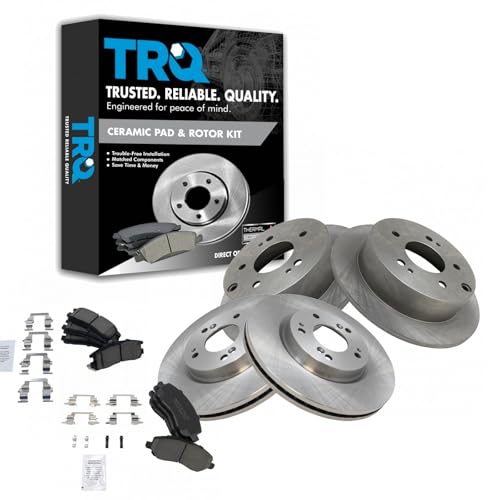 TRQ Front and Rear Brake Pad and Rotor Set Ceramic - style: BKA11179