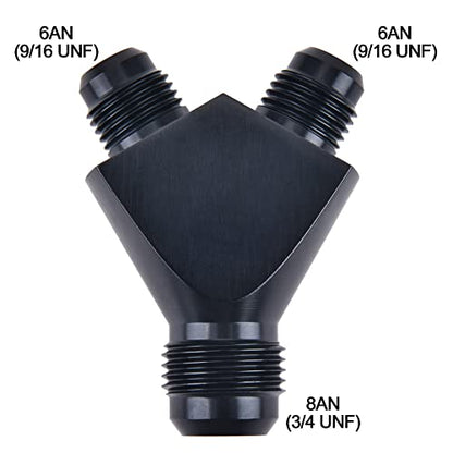 EVIL ENERGY 8AN to 6AN 6AN Y Block Flare Fitting Adapter Union Splitter Black - size: 8AN to 2 × 6AN