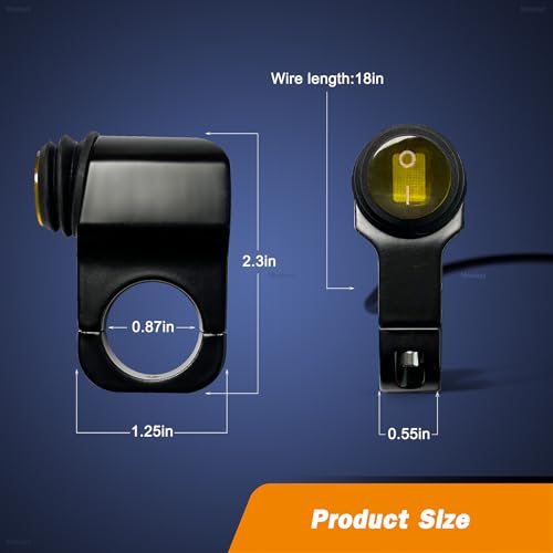 ATV Light Switch 12V Waterproof Aluminum Alloy Motorcycle Handlebar Switches for Motorcycle ATV UTV- Fits 7/8" Handlebars (22mm) Yellow 1 Piece - color: Yellow, size: 1 Piece