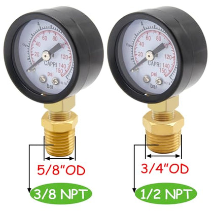 Uenede 0-150PSI Pressure Gauge 1/8" NPT Brass Bottom Mount with Bushing - size: 150PSI(1/8"NPT)