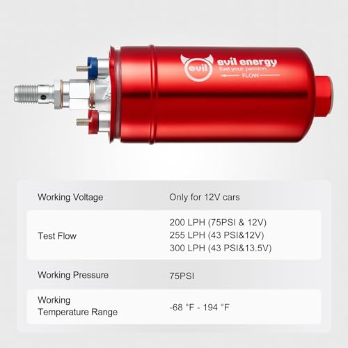 EVIL ENERGY External Inline Fuel Pump for 12V EFI System, 300LPH Flow - color: Red