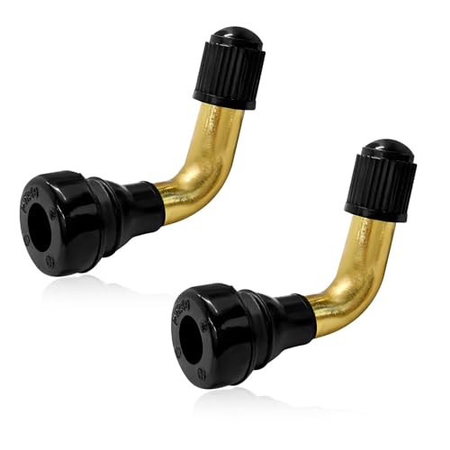 2 PCS PVR60 Valve Stem, 90-Degree Bent Brass Valve Stems with Snap-in Rubber Base, Tire Nozzle Core Compatible with Most Tubeless Tire Rim for Motorcycles Scooters ATVs