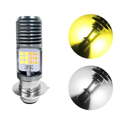 9-16V H4 LED Motorcycle Headlight Bulbs, Super Bright 3030 Chips Bulb Halogen Lamp Replacement, Waterproof High/Low Beam LED Headlight Bulb for Most Motorcycles ATVs (PX15D, White & Yellow) - color: PX15D, White & Yellow