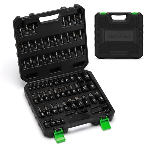 TecoTek 67-Piece Master Torx Bit Socket and External Torx Socket Set, 1/4", 3/8" and 1/2" Drive, S2 and Cr-V Steel, E4 - E24, T6 - T70, TT6 - TT70, TP8 - TP60, Includes 7PCS Socket Adapters