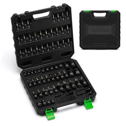 TecoTek 67-Piece Master Torx Bit Socket and External Torx Socket Set, 1/4", 3/8" and 1/2" Drive, S2 and Cr-V Steel, E4 - E24, T6 - T70, TT6 - TT70, TP8 - TP60, Includes 7PCS Socket Adapters