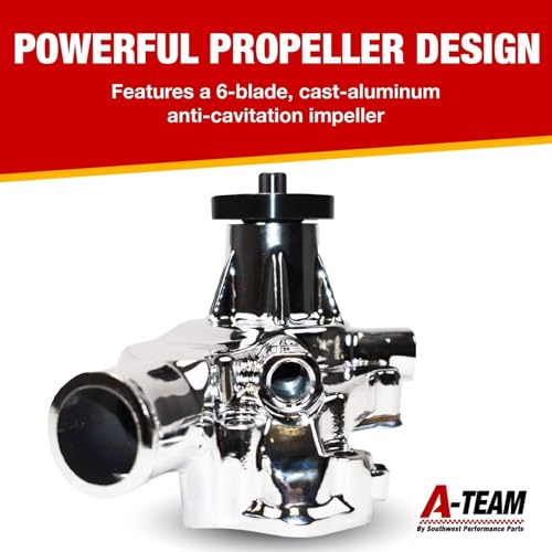 A-Team Performance 6-Blade Aluminum Water Pump - 5-5/8 in H, 5/8 in Shaft High-Volume Pump - Compatible with Small Block Chevrolet 265-400 Ci Engines