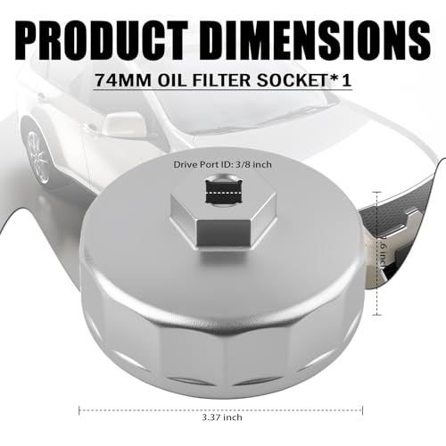 74mm 14 Flute Oil Filter Wrench Driven by 3/8" Tool,Anti-Slip Oil Filter Removal Tool Compatible with VW Audi Mazda,Oils Filters Socket for Quick Dismantle and Installation