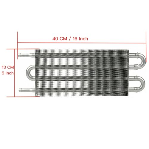 Universal 4 Row 4 Pass Aluminum Transmission Oil Cooler Kit 16"(40cm) x 5"(13cm) Tube & Fin Engine Cooler with 5/16" Hose Black/Silver For Racing Cars (Silver) - color: Silver