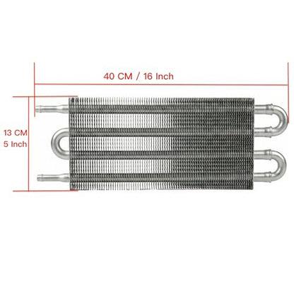 Universal 4 Row 4 Pass Aluminum Transmission Oil Cooler Kit 16"(40cm) x 5"(13cm) Tube & Fin Engine Cooler with 5/16" Hose Black/Silver For Racing Cars (Silver) - color: Silver
