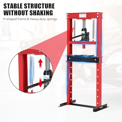 12T Hydraulic Press, Heavy-Duty h-Frame Garage Floor Hydraulic Shop Press - color: Red + Black