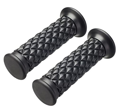 Motorcycle Hand Grips with Bar End Cap, Non Slip Rubber Handlebar Thruster Grip Universal for 7/8" 22mm 1" 24mm Handle Bar (Black)