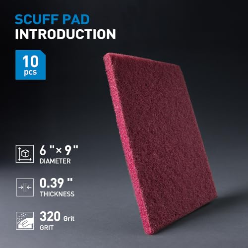 S SATC 6" x 9" Maroon General Purpose Scuff Pads,10 Pack Automotive Pads for Scuffing,Scouring,Sanding,Paint Primer Prep Adhesion Scratch for Automotive Restoration,Handicrafts - color: Maroon