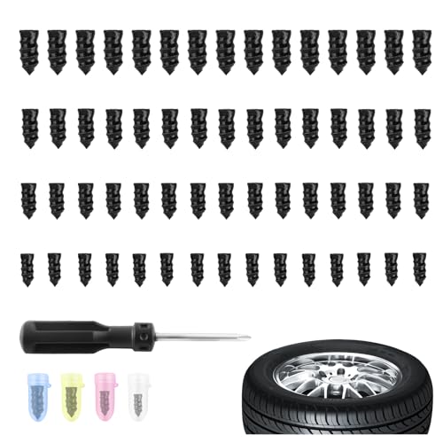 60PCS 4-Size Tire Plug Kit with Screwdriver for Quick Fix Screw-in - color: 4 Size/60pcs