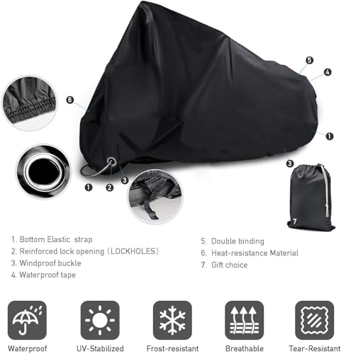 XYZCTEM New Generation Motorcycle Cover -All Weather Black XL Large - size: 96''