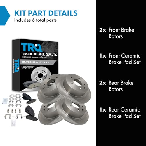 TRQ Front and Rear Brake Pad and Rotor Set Ceramic - style: BKA11157