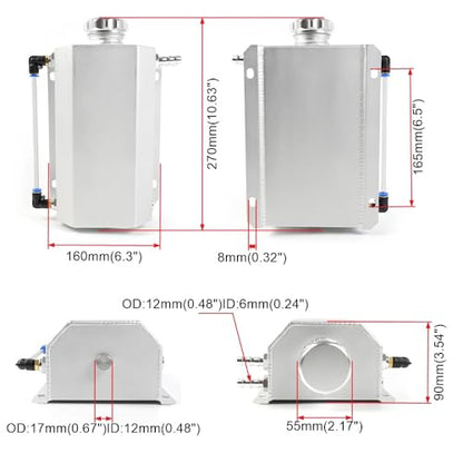 Universal 2L Coolant Overflow Tank,Aluminum Coolant Reservoir Tank, Sliver - size: 2L-Sliver