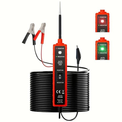 Circuit Tester Tool, 6-24V DC, Test Light with Short Circuit Detection, Polarity Identifier, Continuity Testing - color: Red