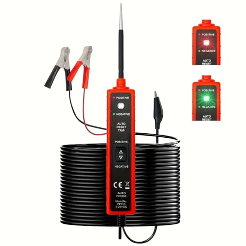 Circuit Tester Tool, 6-24V DC, Test Light with Short Circuit Detection, Polarity Identifier, Continuity Testing - color: Red