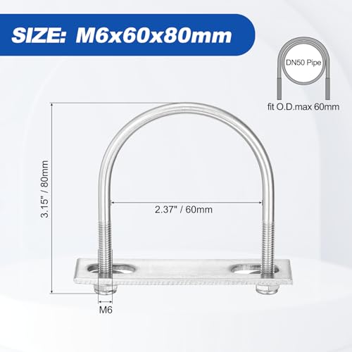 METALLIXITY U Bolts 4Set M6x60x80,Round U Bolt Kits 304 SS U Clamp - color: Silver, size: M6x60x80mm