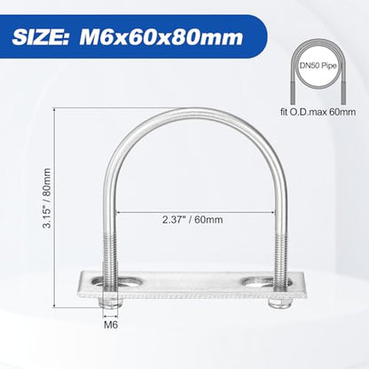 METALLIXITY U Bolts 4Set M6x60x80,Round U Bolt Kits 304 SS U Clamp - color: Silver, size: M6x60x80mm