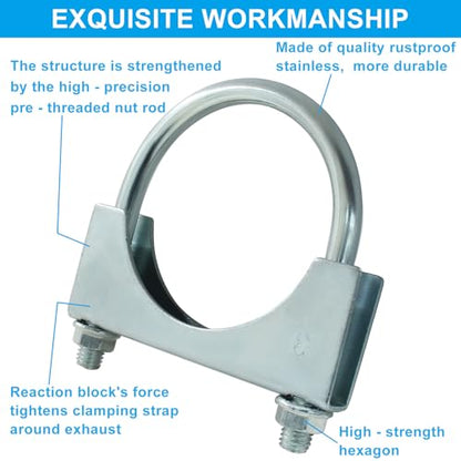 3" U Heavy Duty U-Bolt Clamp, Stainless Steel, 2-Pack - size: 3",2PCS