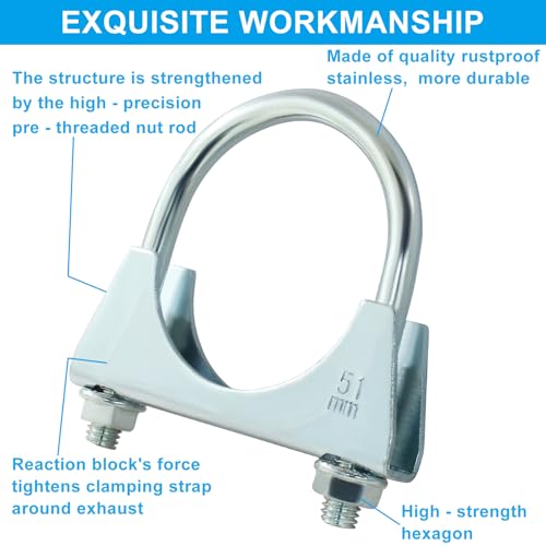 2" U Heavy Duty U-Bolt Clamp, Stainless Steel, 2-Pack - size: 2",2PCS