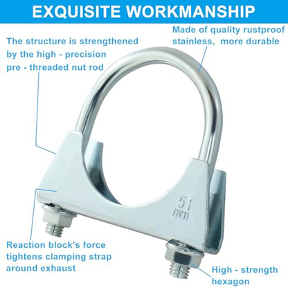 2" U Heavy Duty U-Bolt Clamp, Stainless Steel, 2-Pack - size: 2",2PCS