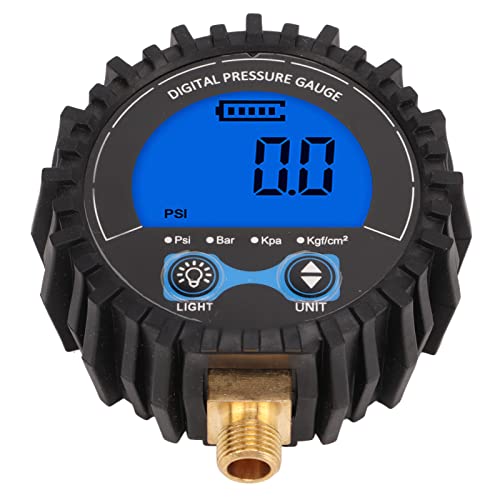 LCD Display Digital Tire Pressure Gauge, Four Unit 3?200PSI Wheel Tyre Air Inflator Monitoring Tester M11x1 Thread Blue Backlight Inflator Tool