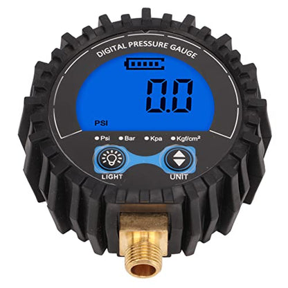 LCD Display Digital Tire Pressure Gauge, Four Unit 3?200PSI Wheel Tyre Air Inflator Monitoring Tester M11x1 Thread Blue Backlight Inflator Tool